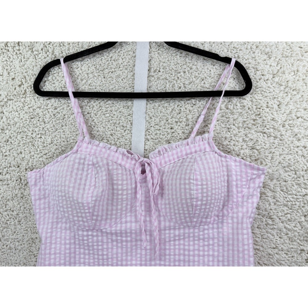 NWT Pink Gingham Cottagecore Milkmaid Mini Dress Coquette Fairycore L Babydoll - Picture 2 of 13